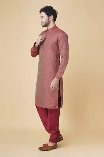 Maroon brocade solid mens kurta & pajama