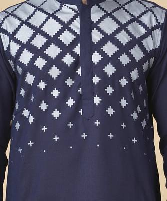 Blue silk geometric printed mens kurta & pajama 3