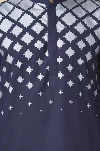 Blue silk geometric printed mens kurta & pajama