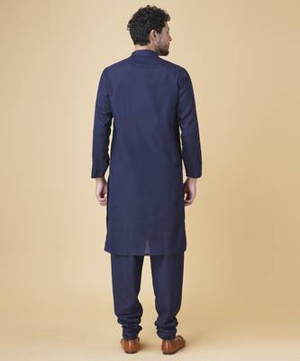 Blue silk geometric printed mens kurta & pajama 4