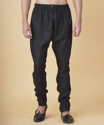 Black silk printed mens kurta & pajama 2