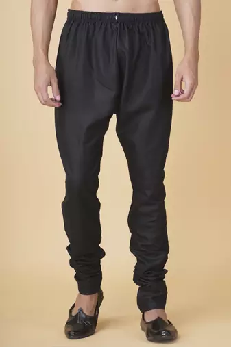 Black silk printed mens kurta & pajama