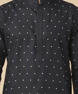 Black silk printed mens kurta & pajama 3