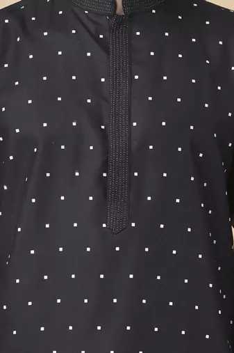 Black silk printed mens kurta & pajama