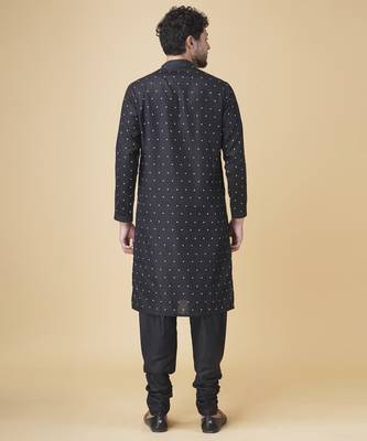 Black silk printed mens kurta & pajama 5