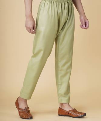 Olive green silk floral printed mens kurta & pant 3