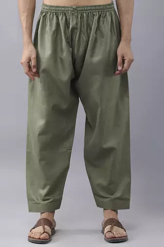 Green silk floral printed mens kurta & pant