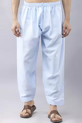 Sky blue silk floral printed mens kurta & pant