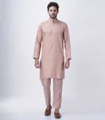 Peach silk solid mens kurta & pant
