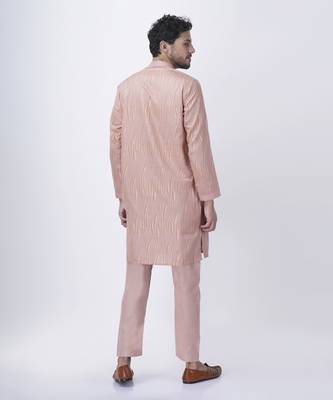 Peach silk solid mens kurta & pant 2