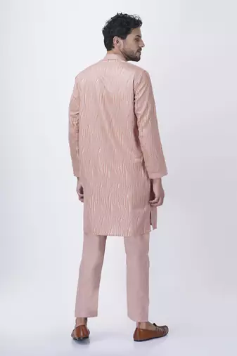 Peach silk solid mens kurta & pant