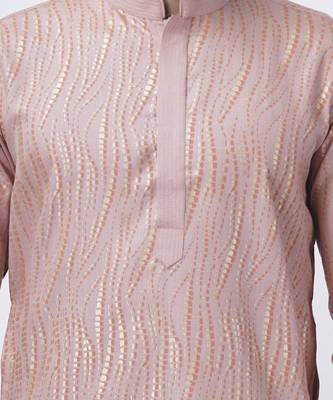 Peach silk solid mens kurta & pant 3