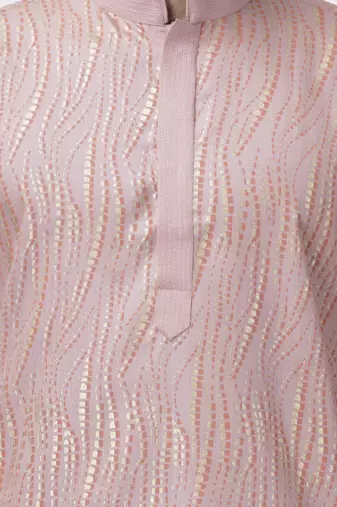 Peach silk solid mens kurta & pant