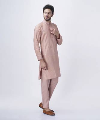Peach silk solid mens kurta & pant 4