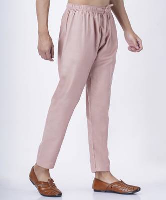 Peach silk solid mens kurta & pant 5