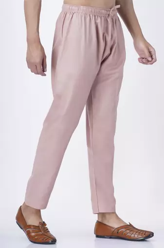Peach silk solid mens kurta & pant