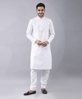 White brocade solid sherwani paired with kurta & churidaar 3