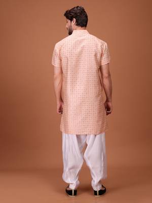Cream Cotton Printed Short Sleeve Only Kurta For Mens 2