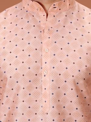 Cream Cotton Printed Short Sleeve Only Kurta For Mens 4