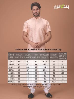 Cream Cotton Printed Short Sleeve Only Kurta For Mens 5