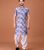 Multicolor Cotton Printed Short Sleeve Only Kurta For Mens