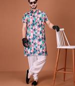 Multicolor Cotton Printed Short Sleeve Only Kurta For Mens