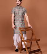 Multicolor Cotton Printed Short Sleeve Only Kurta For Mens