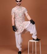 Multicolor Cotton Printed Short Sleeve Only Kurta For Mens