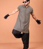 Black Cotton Printed Short Sleeve Only Kurta For Mens
