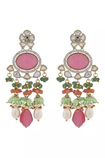Regal pink carved stone & kundan bridal necklace set