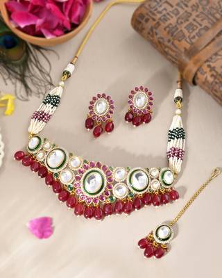 Royal moissanite choker with ruby beads 1