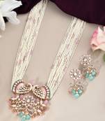 Elegant multi-strand pearl & moissanite peacock necklace with aqua drops