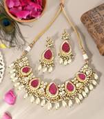 Royal ahmedabadi kundan & ruby pearl necklace set
