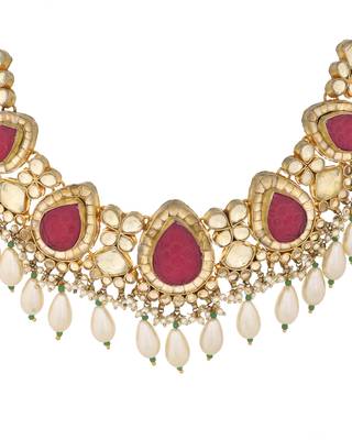 Royal ahmedabadi kundan & ruby pearl necklace set 2