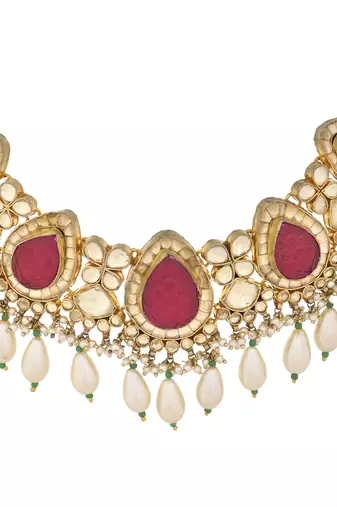 Royal ahmedabadi kundan & ruby pearl necklace set