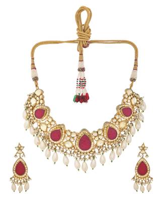 Royal ahmedabadi kundan & ruby pearl necklace set 3