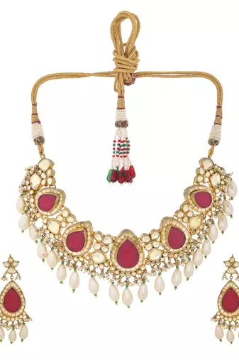 Royal ahmedabadi kundan & ruby pearl necklace set
