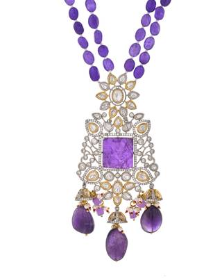 Exquisite purple beaded kundan jewellery set 3