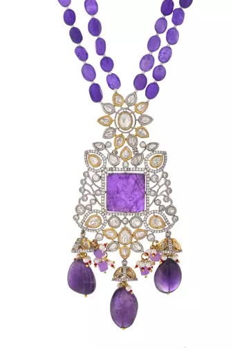 Exquisite purple beaded kundan jewellery set