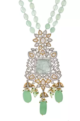 Exquisite green beaded kundan jewellery set