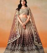 Enchanting Brown and Dark Beige sequins zari embroidered georgette indian designer padding lehenga dress