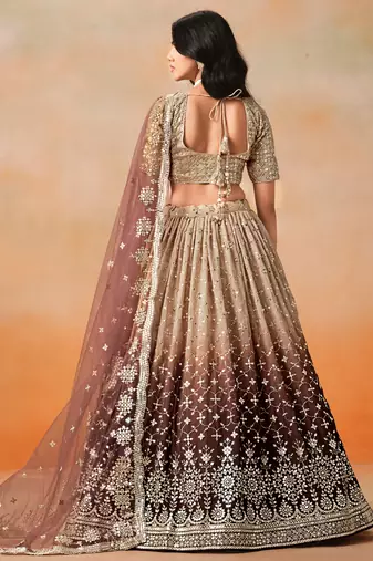 brown zari sequin georgette designer lehenga set