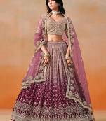 fabulous Dark maroon and mauve zari sequins embroidered georgette indian wedding designer lehenga dress