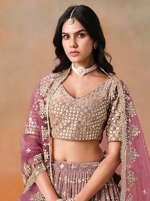 maroon zari embroidered georgette bridal lehenga 3