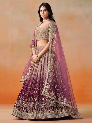 maroon zari embroidered georgette bridal lehenga 4