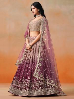 maroon zari embroidered georgette bridal lehenga 5