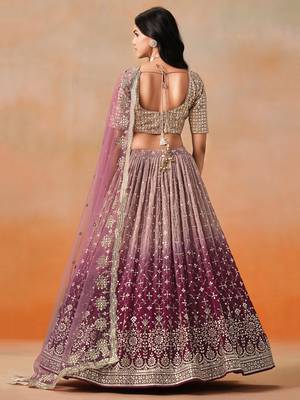 maroon zari embroidered georgette bridal lehenga 6