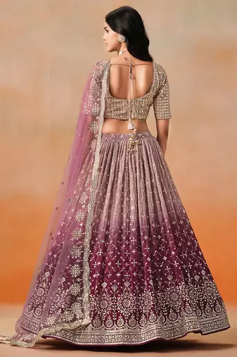 maroon zari embroidered georgette bridal lehenga