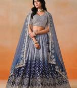Bewitching navy blue and grey sequins zari emrbroidered georgette indian wedding designer lehenga dress