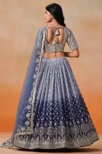 Bewitching navy blue and grey sequins zari emrbroidered georgette indian wedding designer lehenga dress